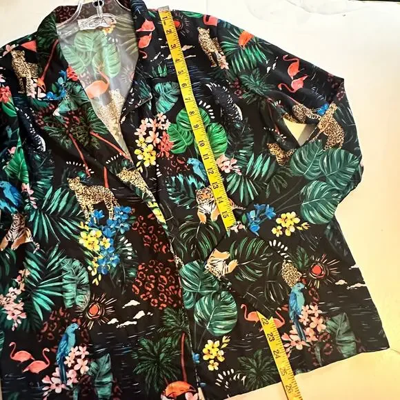 RESA Jungle Blazer Top Womens Medium Black Leopard Toucan Flamingo Floral Topper - Picture 8 of 8